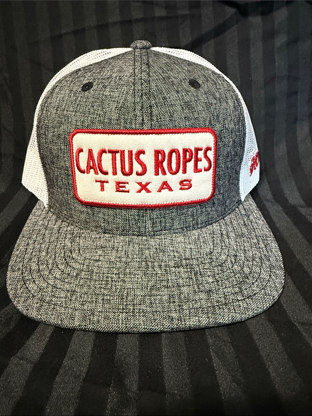 Hooey Gray and White Trucker Hat with Red Cactus Ropes Patch
